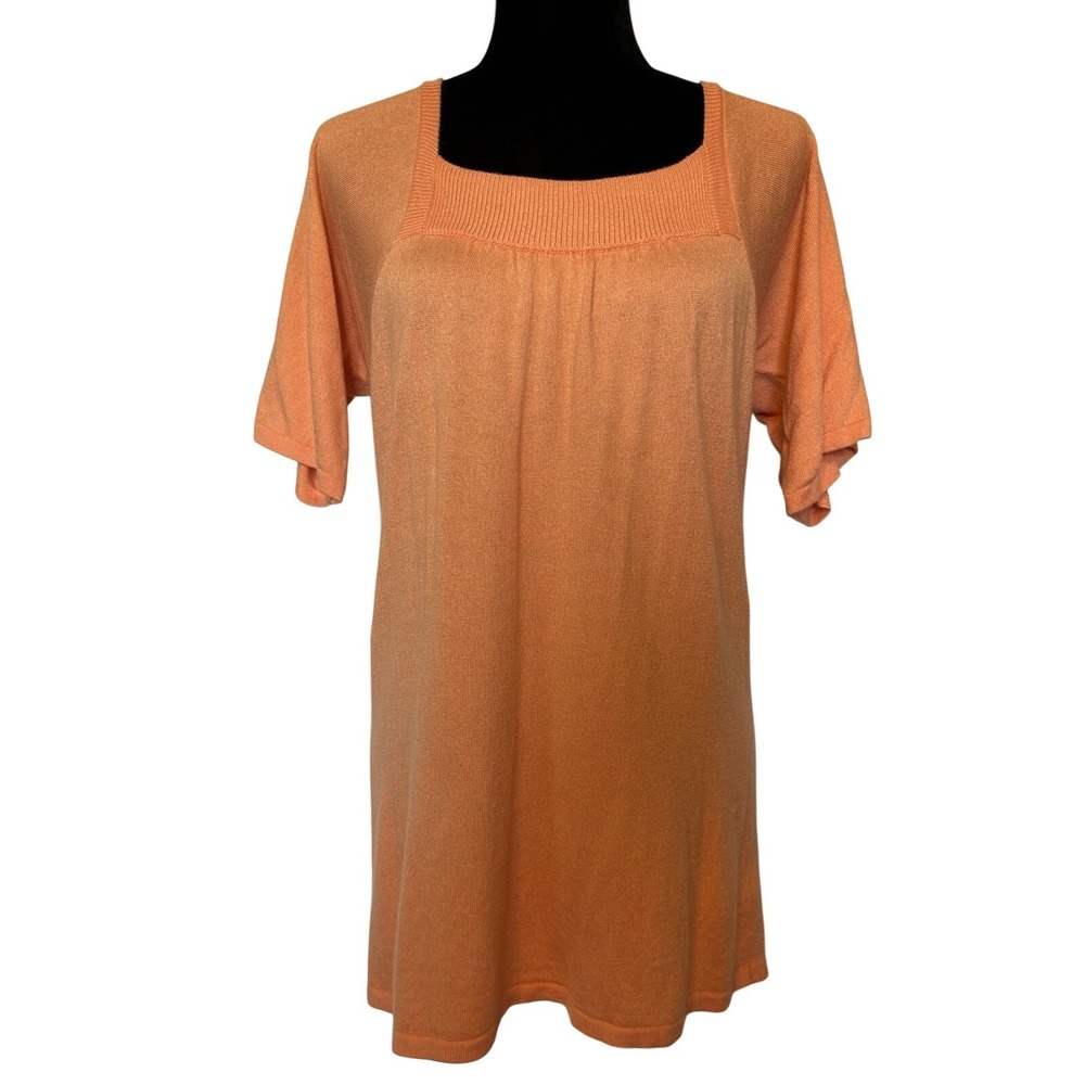 Spring and Mercer Soft Orange Square Neck Short Sleeve Sweater Size Large